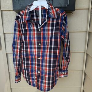 Izod Boy Kids Plaid Button Down Shirt - Red, Blue, White, Size Small